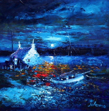 Beached Boat in the Moonlight South Uist 16x16